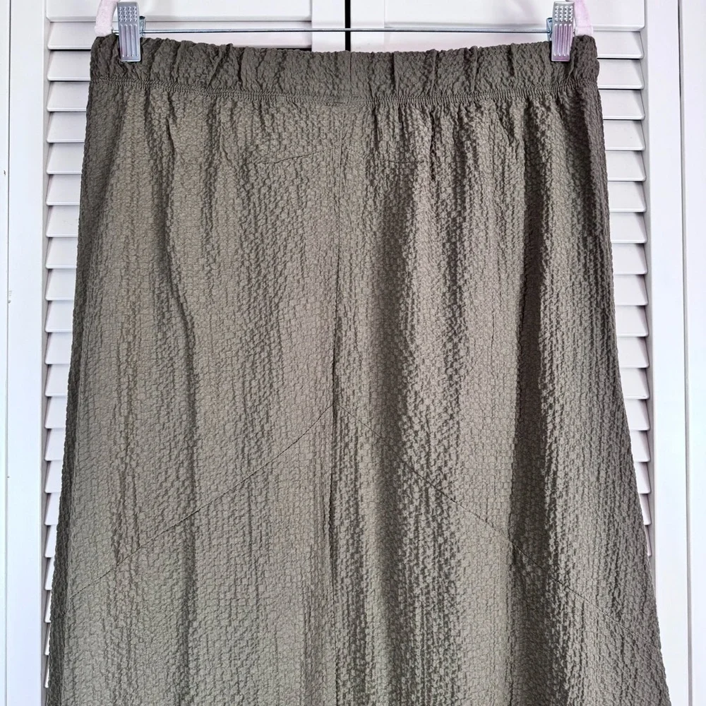 Habitat High-Low Textured Maxi Skirt Olive Green Crinkle Boho Festival Large NEW